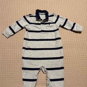 Ralph Lauren Navy and Gray Striped Kids Footie